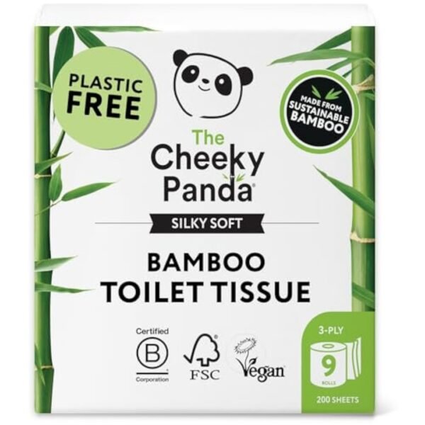 The Cheeky Panda Bamboo Toilet Paper – 9 Rolls of Toilet Paper | Plastic Free Packaging and Sustainable Toilet Tissue | 100% Compostable