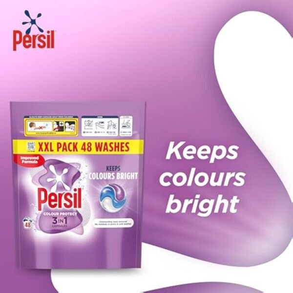 Persil Colour Protect 3 in 1 Washing Capsules keeps colours bright outstanding stain removal in quick & cold washes 48 washes