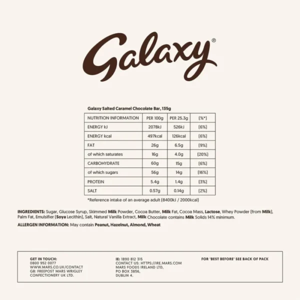 Salted Caramel Chocolate Bar 6 packs of 135g