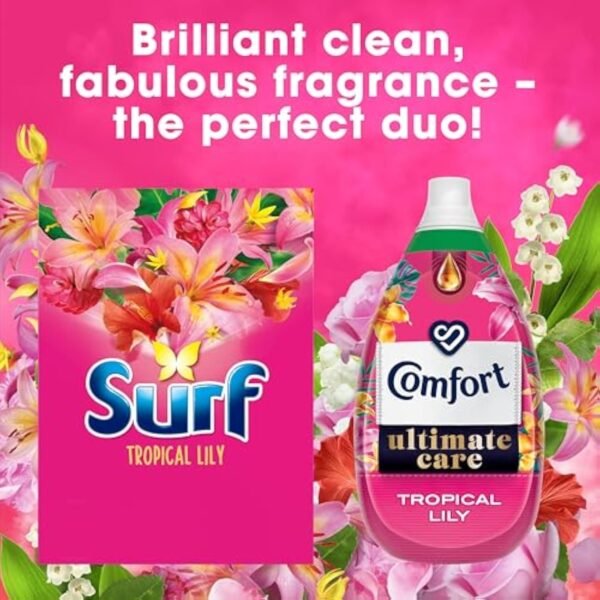 Surf Tropical Lily Washing Powder joy-infused fragrance with natural essential oil lasting up to 12 hours in wear for brilliantly clean laundry every time 130 washes 6.5 kg